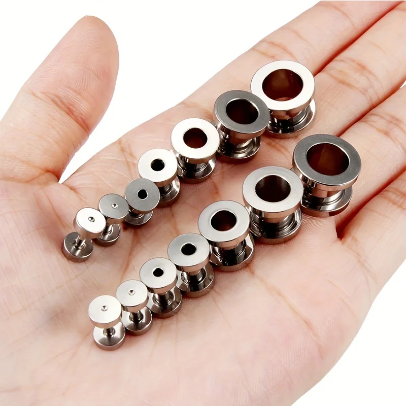 2pcs/16pcs Titanium Stainless Steel Ear Gauge Tunnels Expander Stretchers Plugs Punk Style Body Piercing Jewelry Set 2-12mm Size