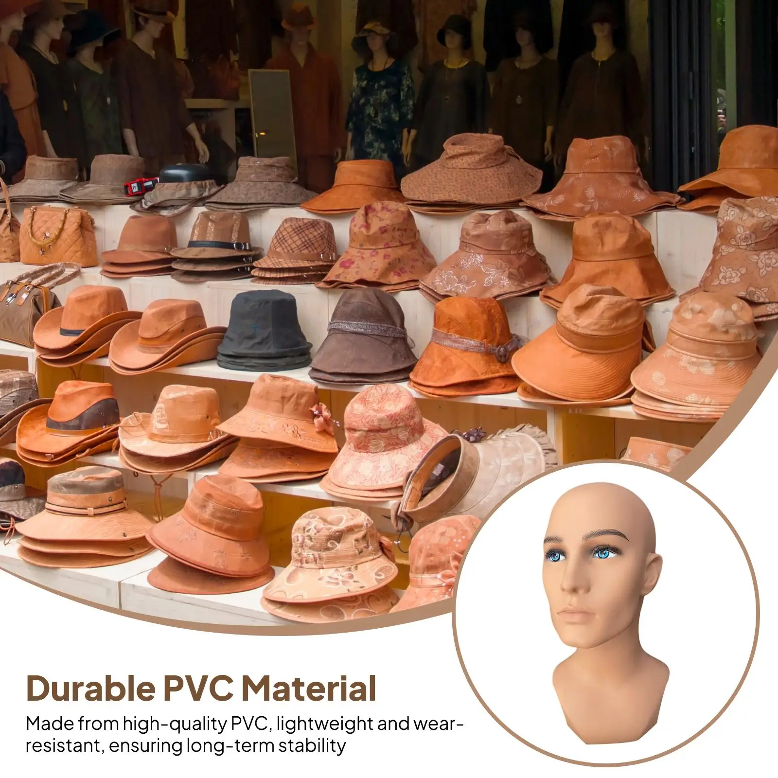 

Bald Male Mannequin Head Display Stand Sturdy PVC Manikin Training Head Professional Wig Display Rack for Jewelry Hats Display