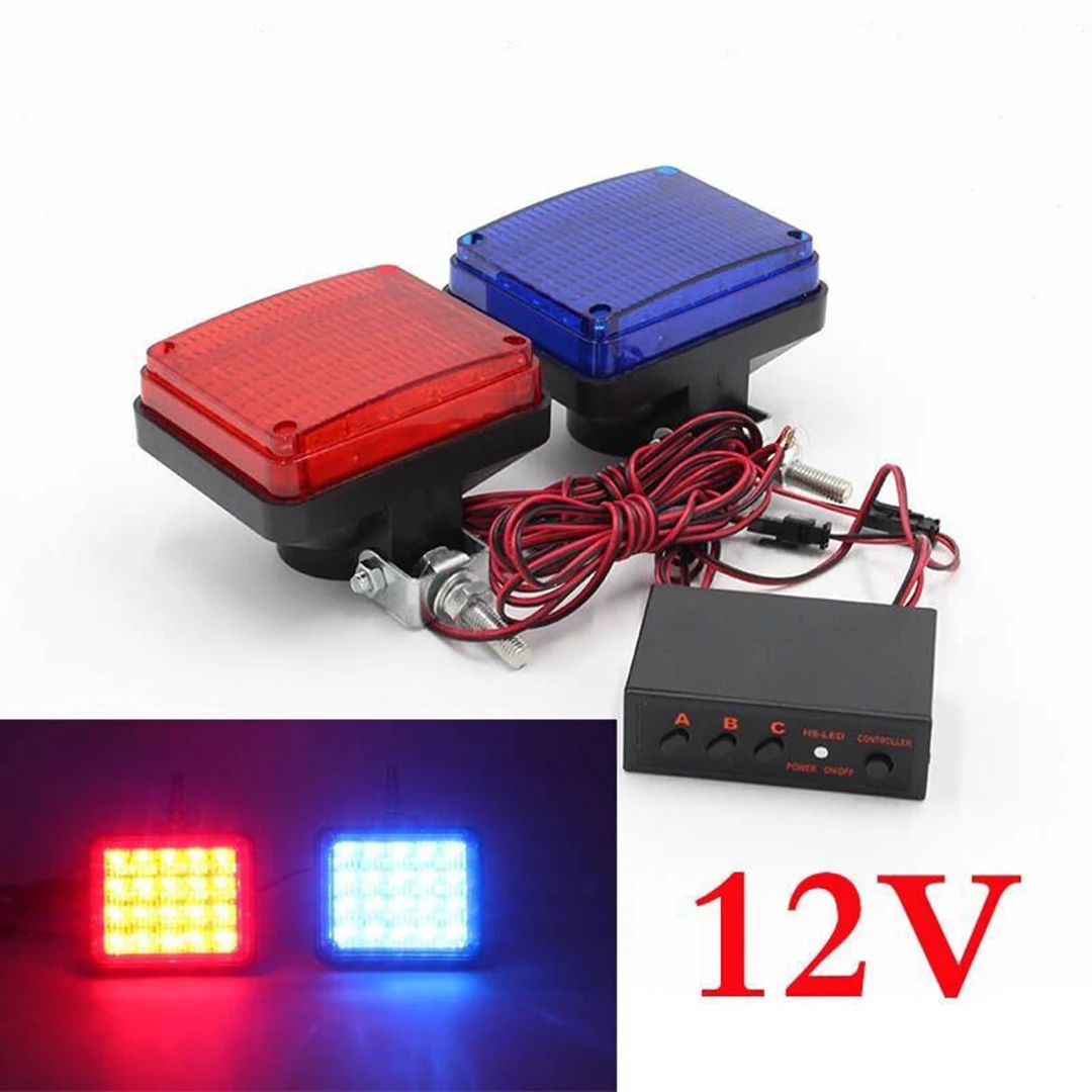 1Set Red POLICE Motorcycle Led driving flash light Fog light Moto Emergency warning Strobe flasher beacon signal Caution lamp12V