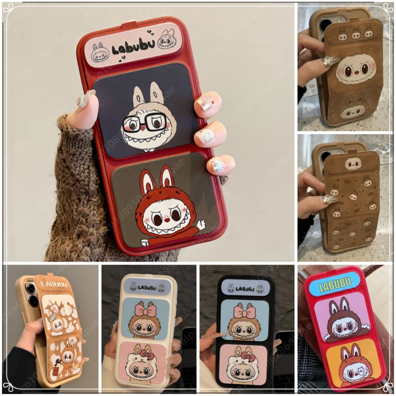 Labubu Peripheral Flip Folding Stand Phone Zimomo Mokoko Match Models Of Apple Phones 16promax Phone Case 121314 Soft Shell Gift