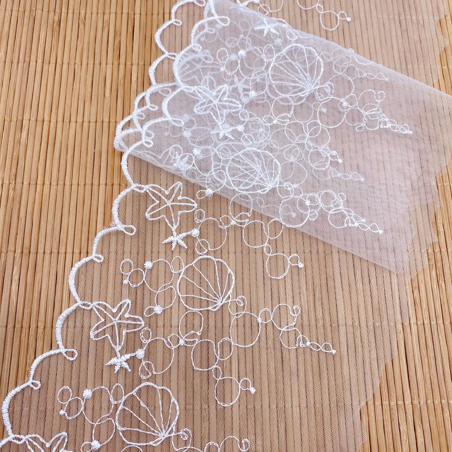 13CM Wide Tulle Embroidered Shell Mesh Lace Fabric for Fringes Party Wedding Dress Crafts Sewing Accessories Supplies African