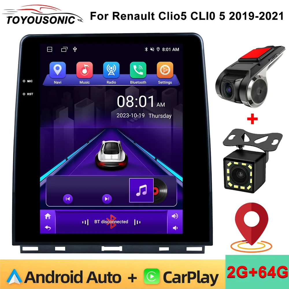 TOYOUSONIC 9.7 inch Car Radio For Renault Clio5 CL10 5 2019-2021 GPS Navigation Wireless Carplay Android Auto NO 1 din DVD WiFi