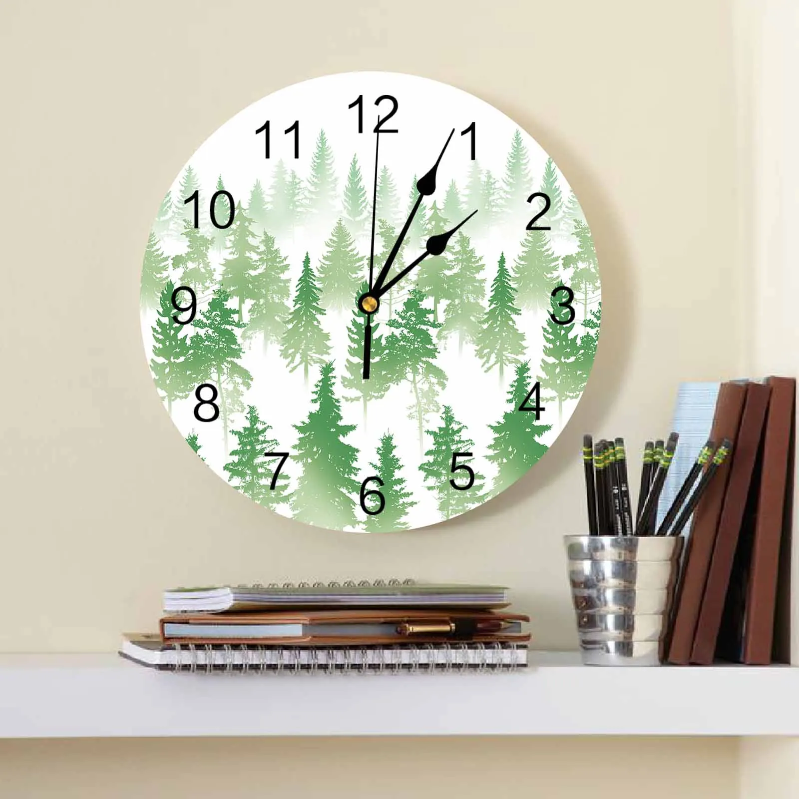 Trees Forests Silhouettes Abstract Printed Wall Clock Modern Silent Clock Living Room Home Decor Wall Hanging Watch