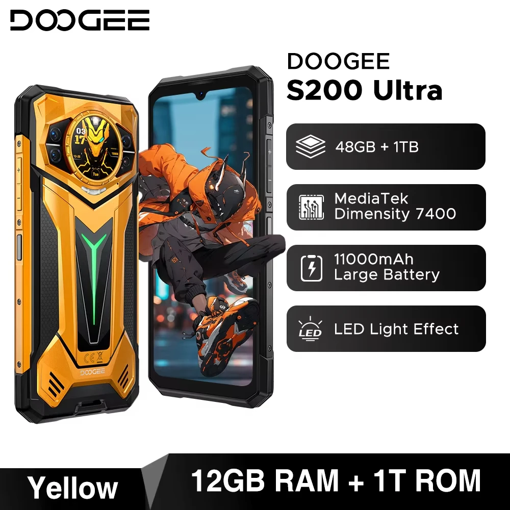 DOOGEE S200 Ultra 5G robuuste telefoon 48GB+1TB 6.72'' 120Hz display 11000mAh batterij 66W NFC Dimensity 7400 Android 15 smartphone