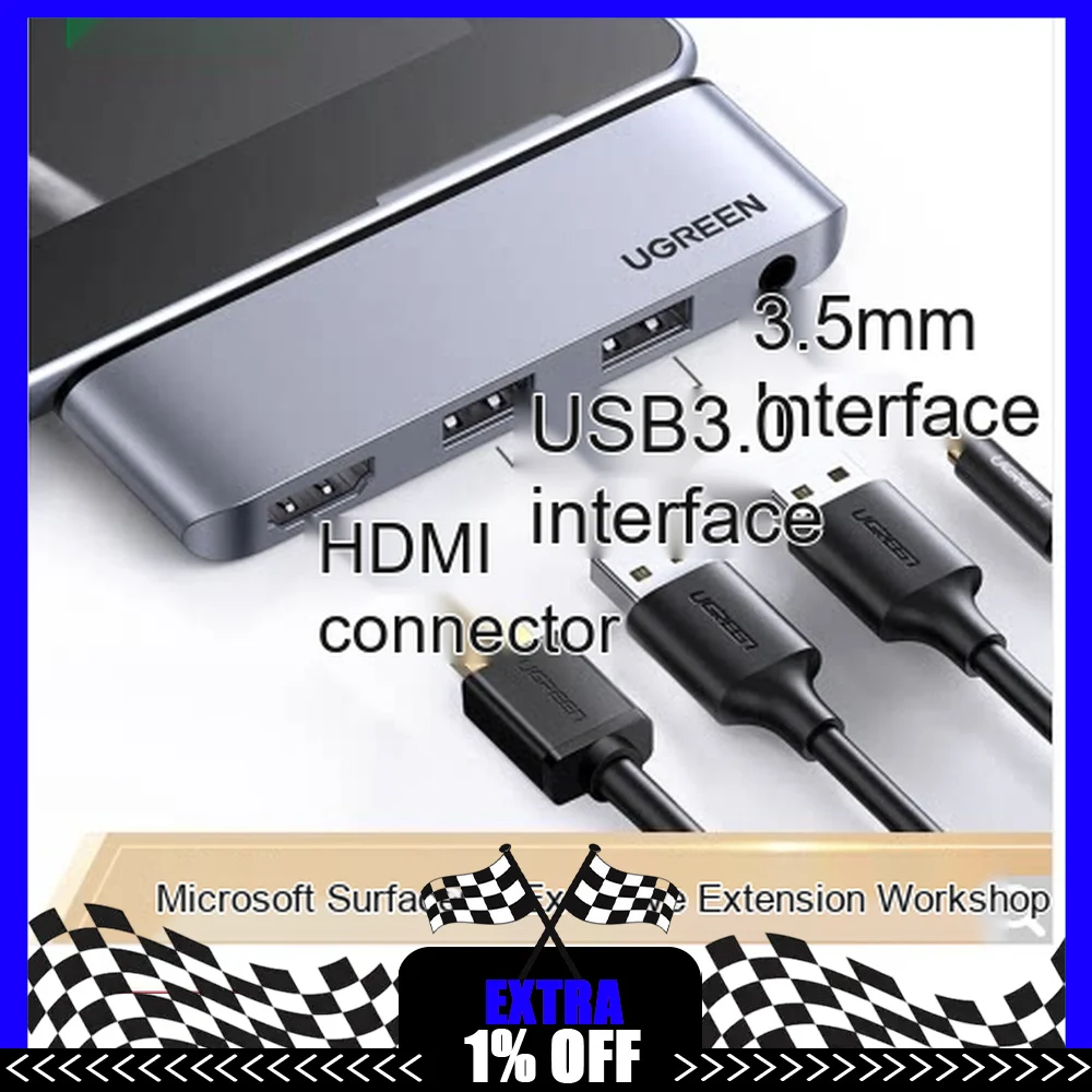 UGREEN 80332 USB C Hub for Microsoft Surface Go with 4K HDMI USB 3.0 3.5mm Audio Type C Multiport Docking Station Adapter