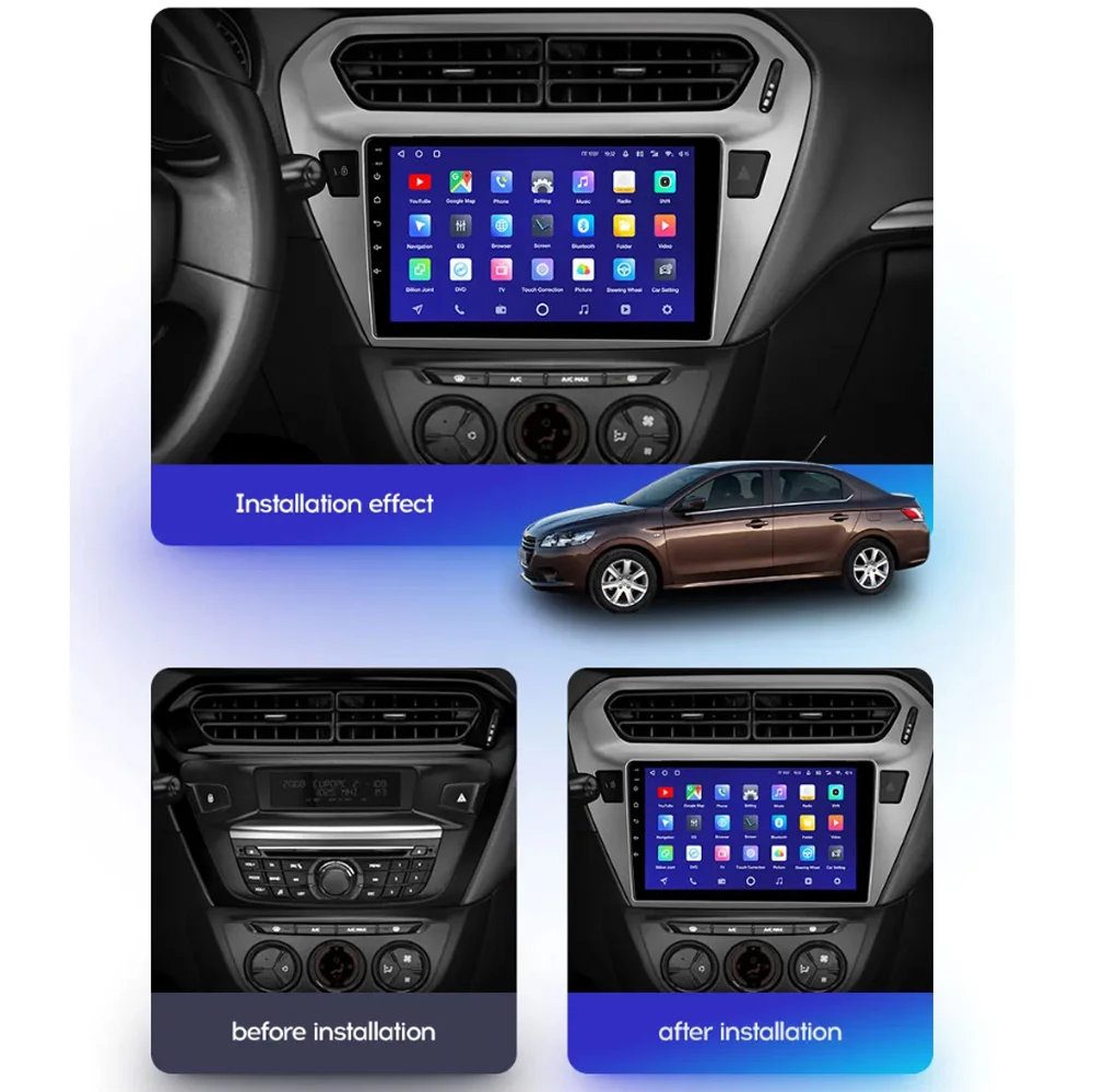 Android 16 WIFI DSP CarPlay Auto For Peugeot 301 For Citroen C-Elysee CElysee 2012 - 2016 Car Radio Multimedia Video Player GPS