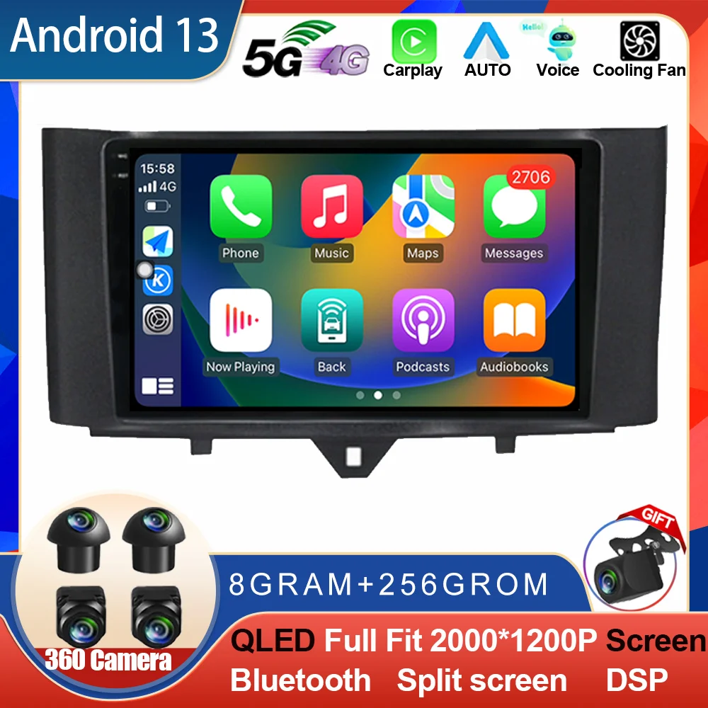 

Android 13 For Mercedes Benz Smart Fortwo 451 2010 - 2015 Car Raido Stereo DSP Multimedia Video Player CarPlay Autoradio GPS 4G