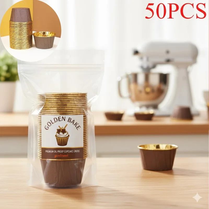 50-200 Stück braune goldene Cupcake-Förmchen, ölbeständige Muffinförmchen, Einweg-Backförmchen für Hochzeits- und Geburtstagsfeiern