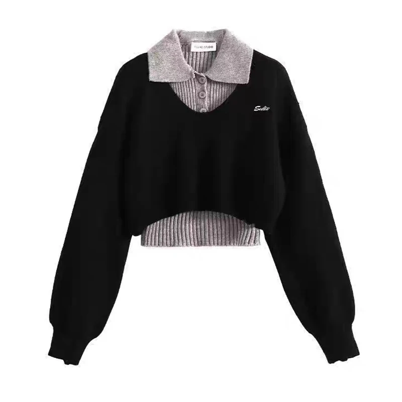 

YIBASHU Winter Women Two Piece Sets Long Sleeve Crop Sweater Knitwear Preppy Sweater Pullovers Jumper College Jerseys Shoujo 90s