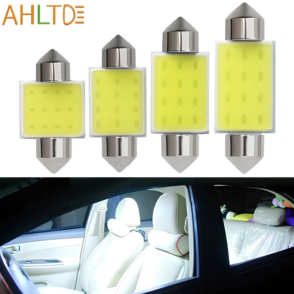 4PCS Cars License Plates Interior Reading Lighting 6500K 12SMD 31mm 36mm 39mm 41mm White Bulbs Auto C10W C5W LED COB Festoon 12V