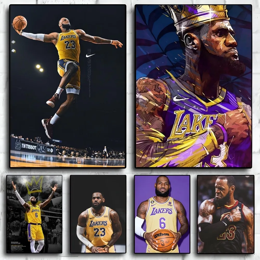 1PC L-LeBron J-James Poster Self-adhesive Art Waterproof Paper Sticker Coffee House Bar Room Wall Decor