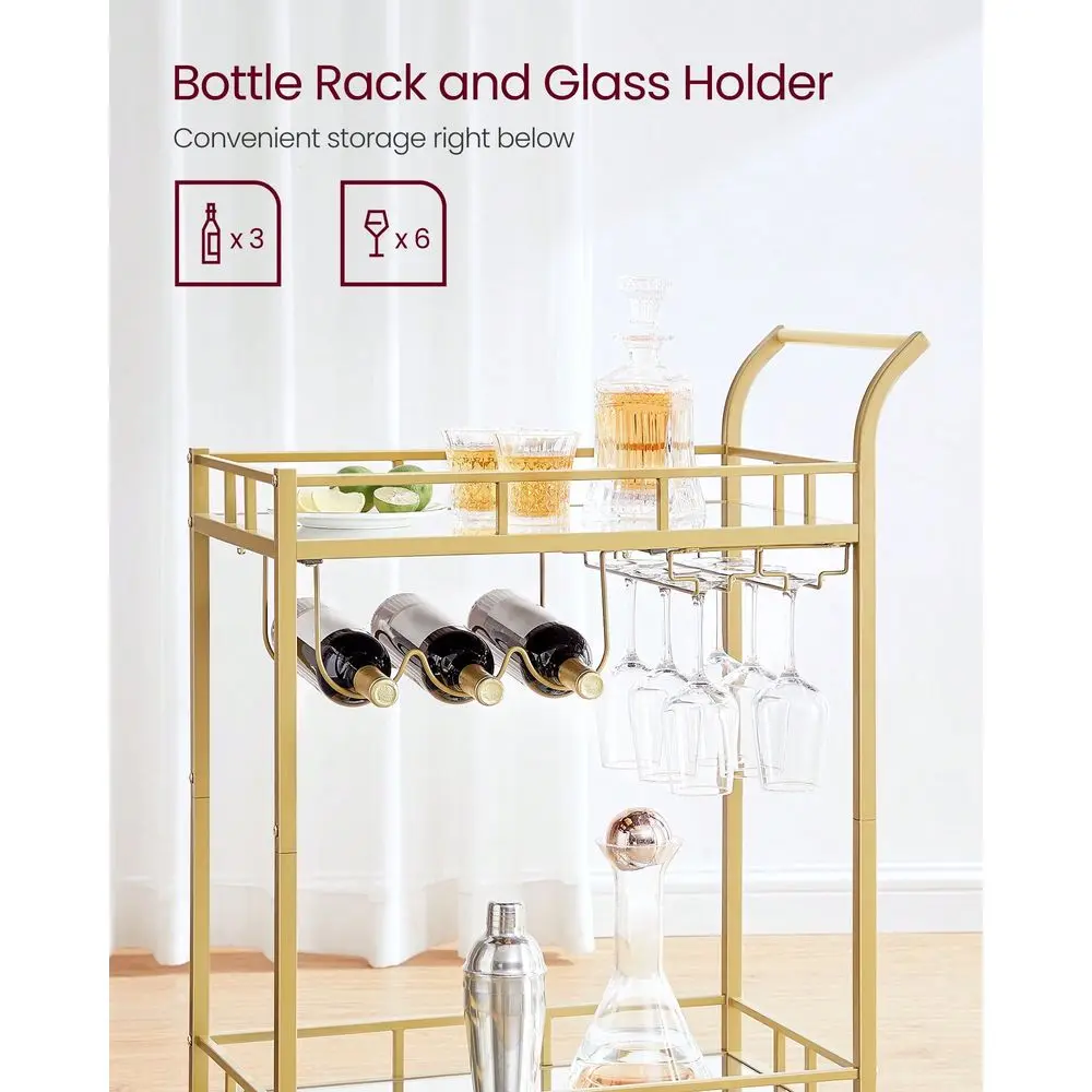 

Bar Cart, Home Bar Serving Cart, Wine Cart With 2 Mirrored Shelves, Wine Holders, Glass Holders, For Kitchen, Dining Room Outdo