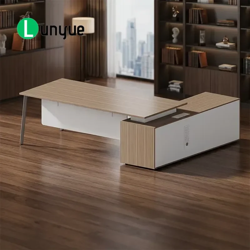 Luxury L-shaped Modern Executive Office Desk Manager CEO Boss Table Large Workstation for Home Business Professional