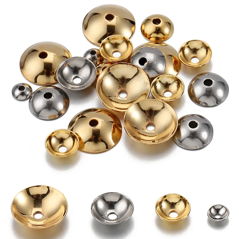 

50pcs 3-10mm Stainless Steel Round Bead Caps Gold Color Spacer Beads for DIY Jewelry Making Bead End Caps Components Accessories