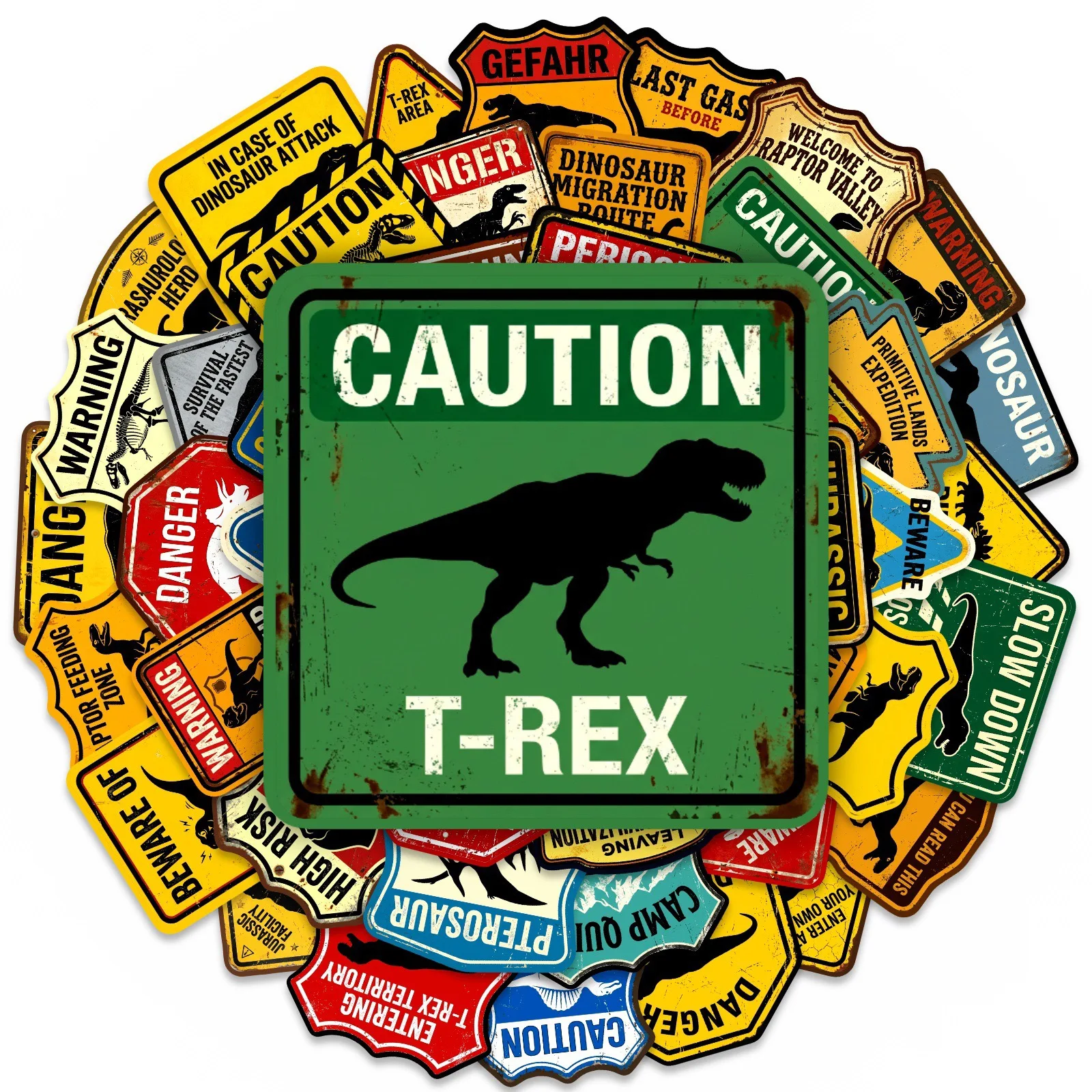 50PCS Dinosaur Park Warning Sign Sticker Graffiti Decals Kids Toy DIY Laptop Phone Fridge Luggage Car Decoration Sticker