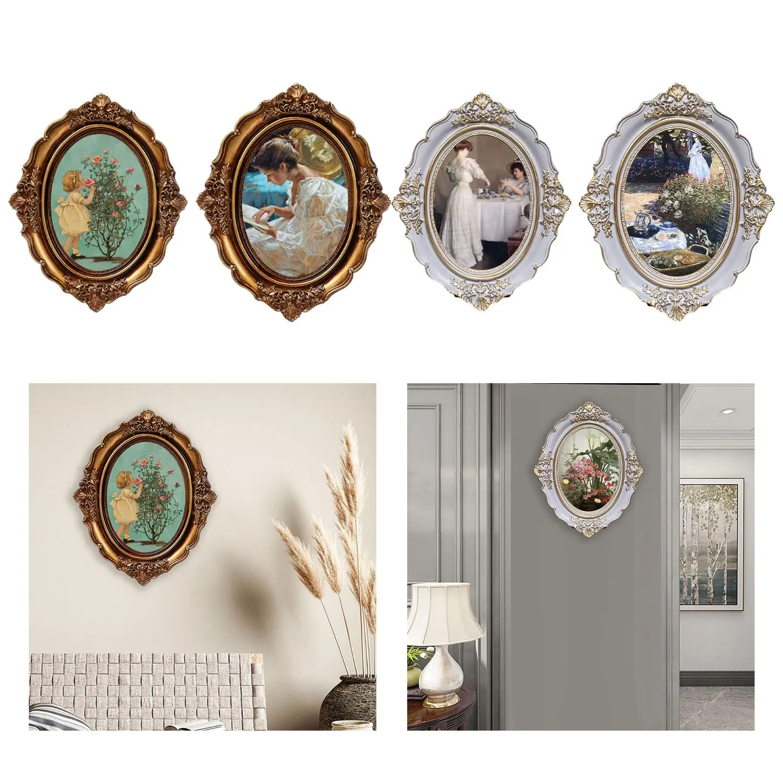 Vintage ramka na zdjęcia owalna antyczna elegancka barokowa ramka na zdjęcia do sypialni blat przedpokój ściana wisząca Home Decor — zdjęcie 3