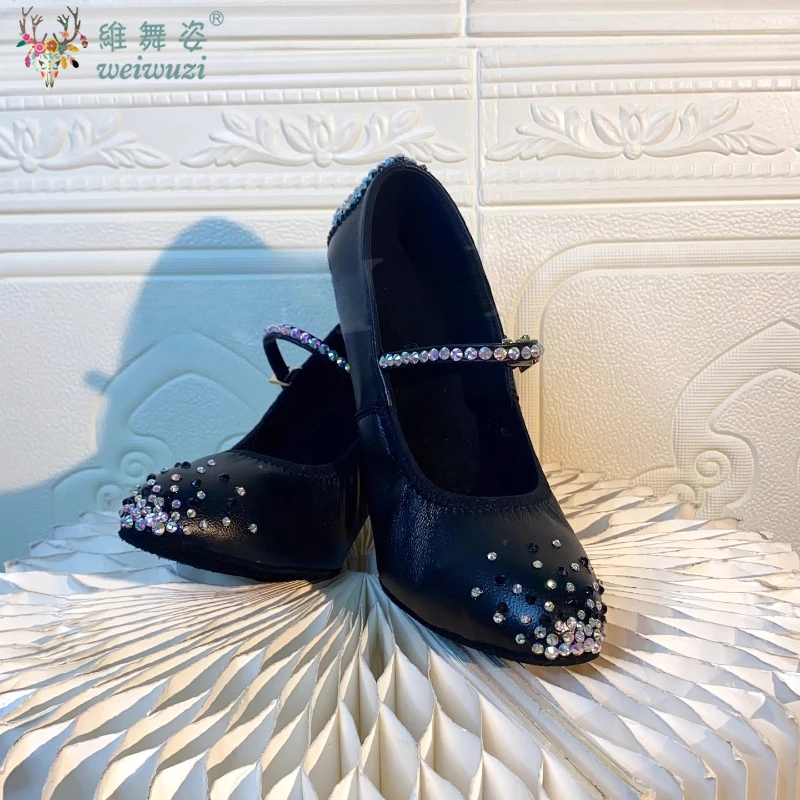 Latin Dance Heel Diamond Schuhe für Damen Senior AB Stones Walzer Social Dance Schuhe Mädchen Moder Ballsaal Latein Schwarz Pool Schuhe