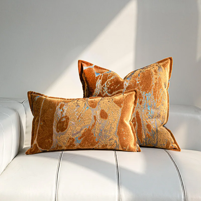 Orange Velvet Jacquard Pillow Art Abstract Painting Cushion Case Luxury Room Decorative Pillow Cover For Sofa Chair Home Decor