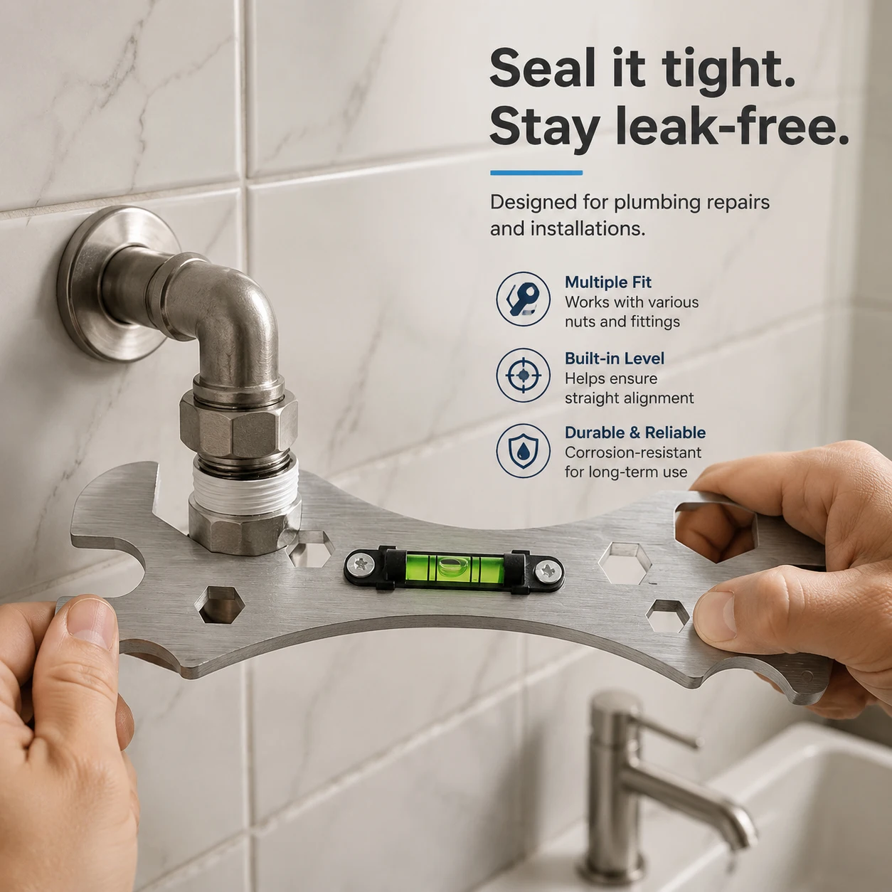 Multifunction Shower Installation Wrench with Bubble Level, Bathroom Faucet & Shower Valve Spanner, Hex Wrench