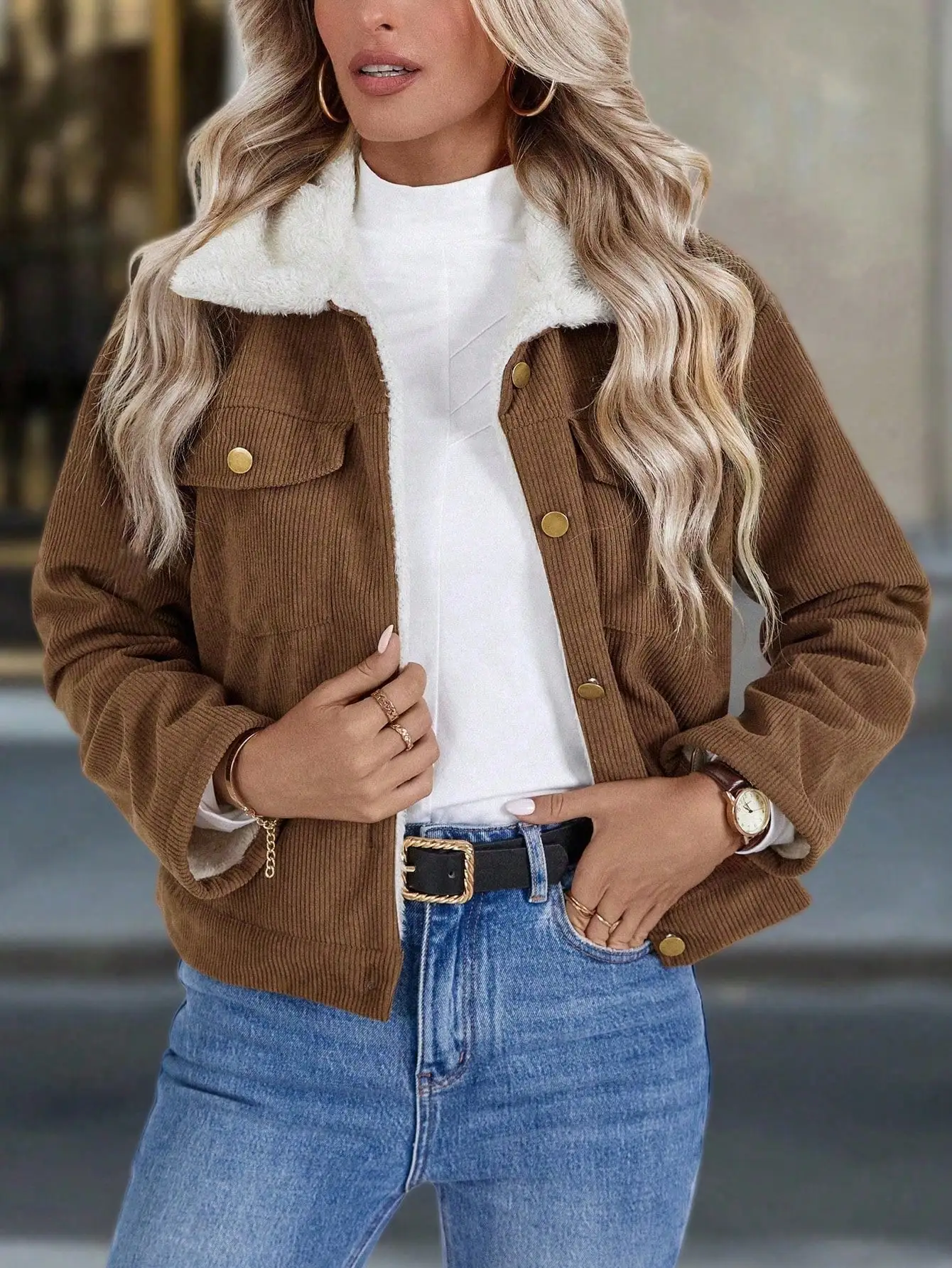 Giacca Casual da Donna in Velluto a Coste Foderata, Abbigliamento Autunno/Inverno per Donne