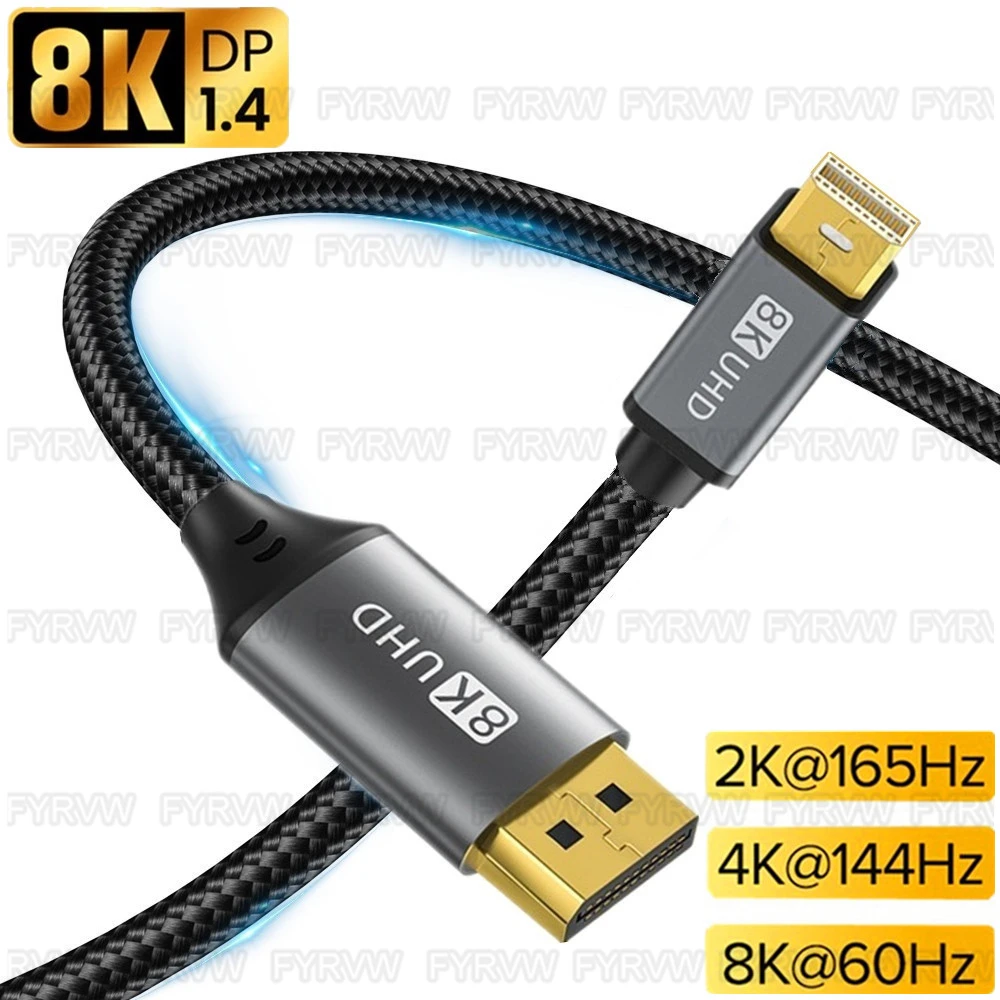8K Mini Display Port to DisplayPort Cable DP1.4 Thunderbolt 2 Mini DP to DP Cable 8K Bi-Directional Cable for Macbook Pro Air