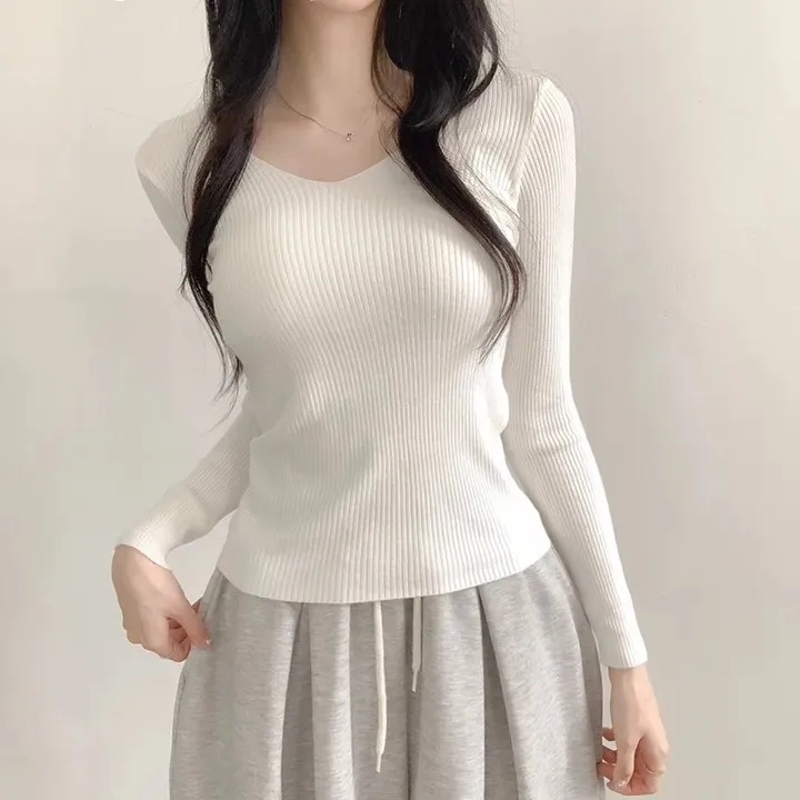 

Женский вязаный длинный све V-Ne Slim Fit в полоску, внутренняя одежда, верхняя одежда Base irt Chic, осенне-зимний модный топ