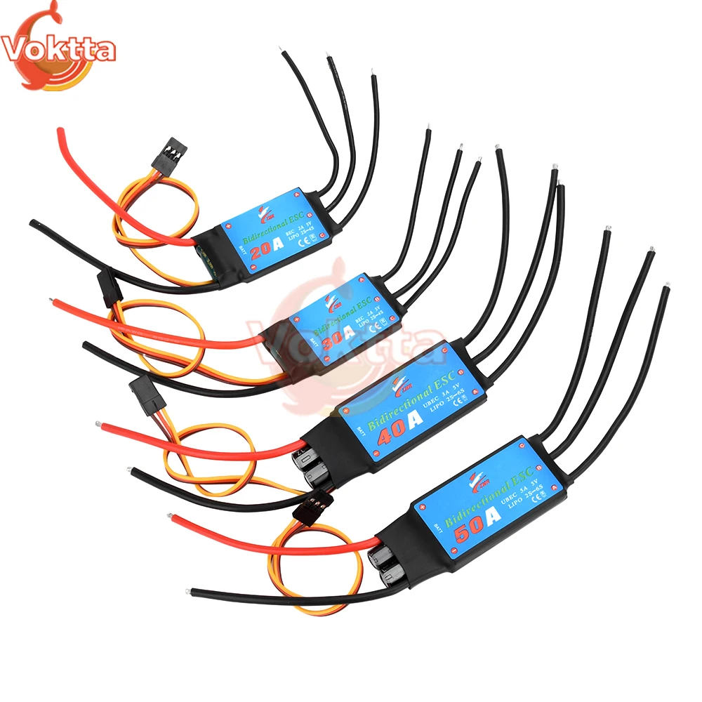 20A 30A 40A 50A Motor Speed Controler 2-6S Bidirectional Brushless ESC for RC Remote Control Car Pneumatic Underwater Propeller