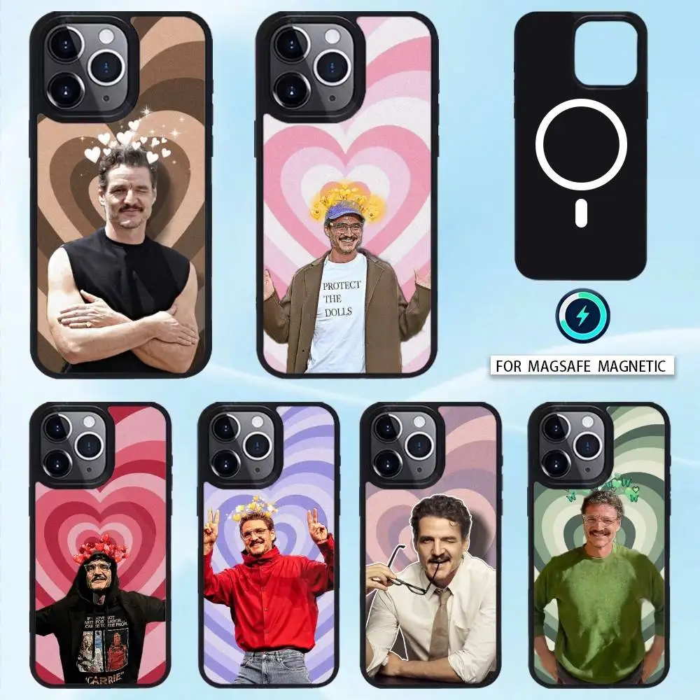 

Pedro Pascal with a H-heart background Phone Case For iPhone 16,15,14,13,12,11,Pro,Max,Plus Magnetic Magsafe Wireless Charging