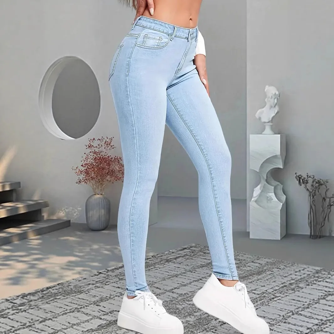 Denim Pant Women Jeans Vintage Long Pants Slim Fit High Waist Trousers Y2k Streetwear Elegant Splice Work Casual Sheath 2026
