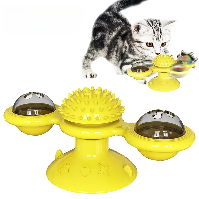 Cat Spinning Windmill Toy Light Up Spinning Mint Suction Cups Pet Teeth Grinding Teeth Cleaning Cat Chewing Self High Toys