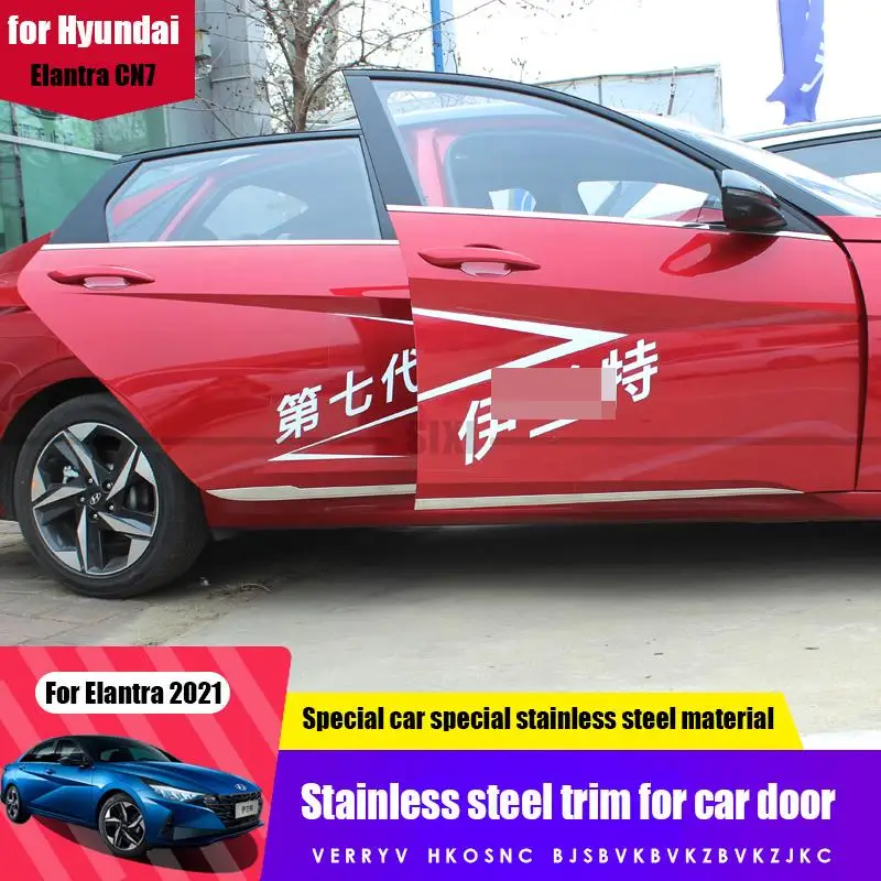 Avante CN7 car body door trim strip stainless steel anti-scratch sequins modified exterior for Hyundai Elantra CN7 2021