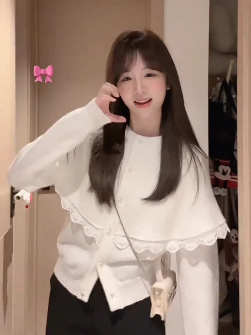 

Осенне-зимний трикотаж с кружевной отделкой, женский свитер больших размеров, большой код Fem, повседневный длинный свеч, круглый...