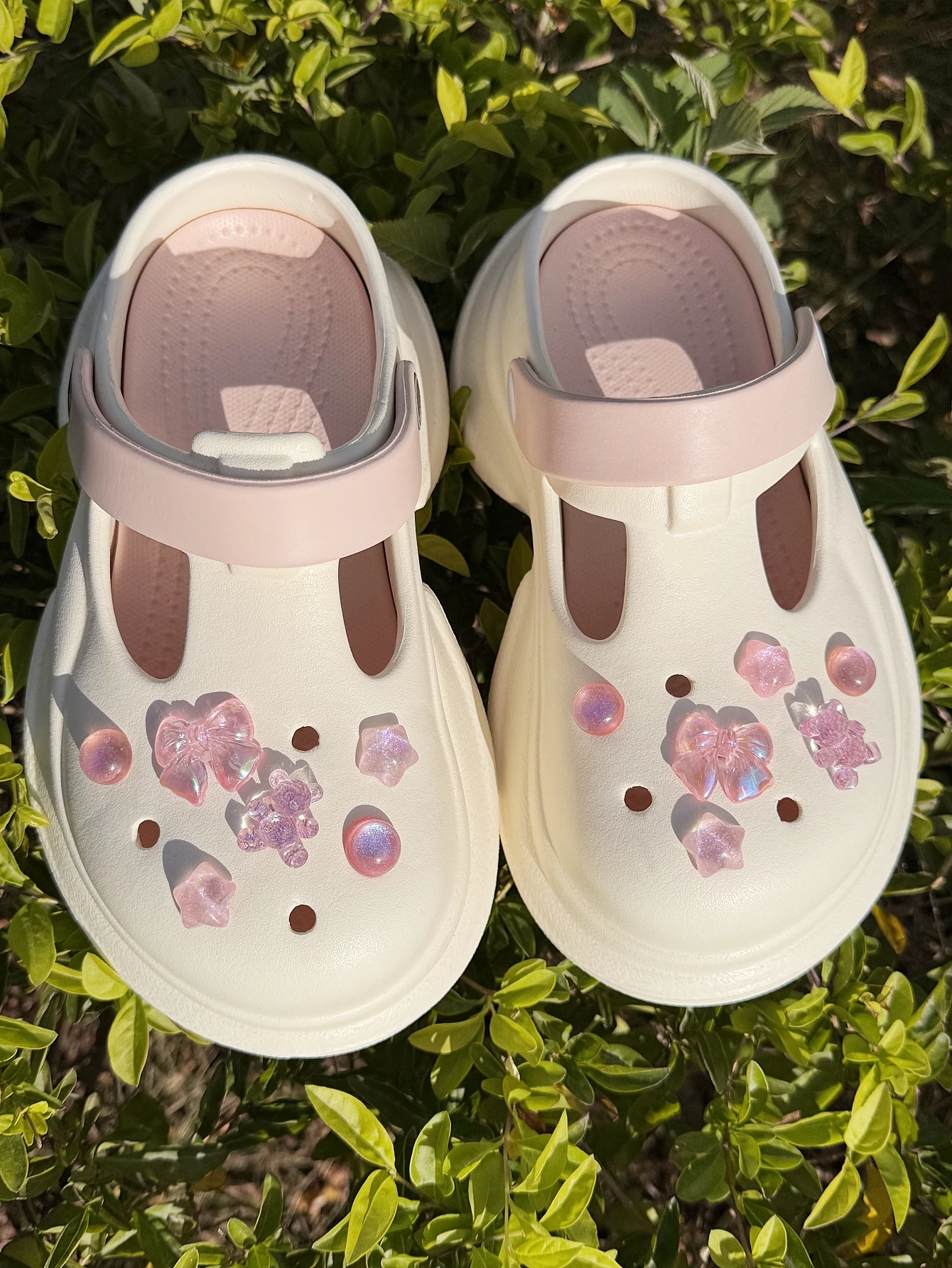 12 pieces of pink glitter bow star shoe accessories - Multi-functional shoe clip accessories for women's crocs, slippers and bea