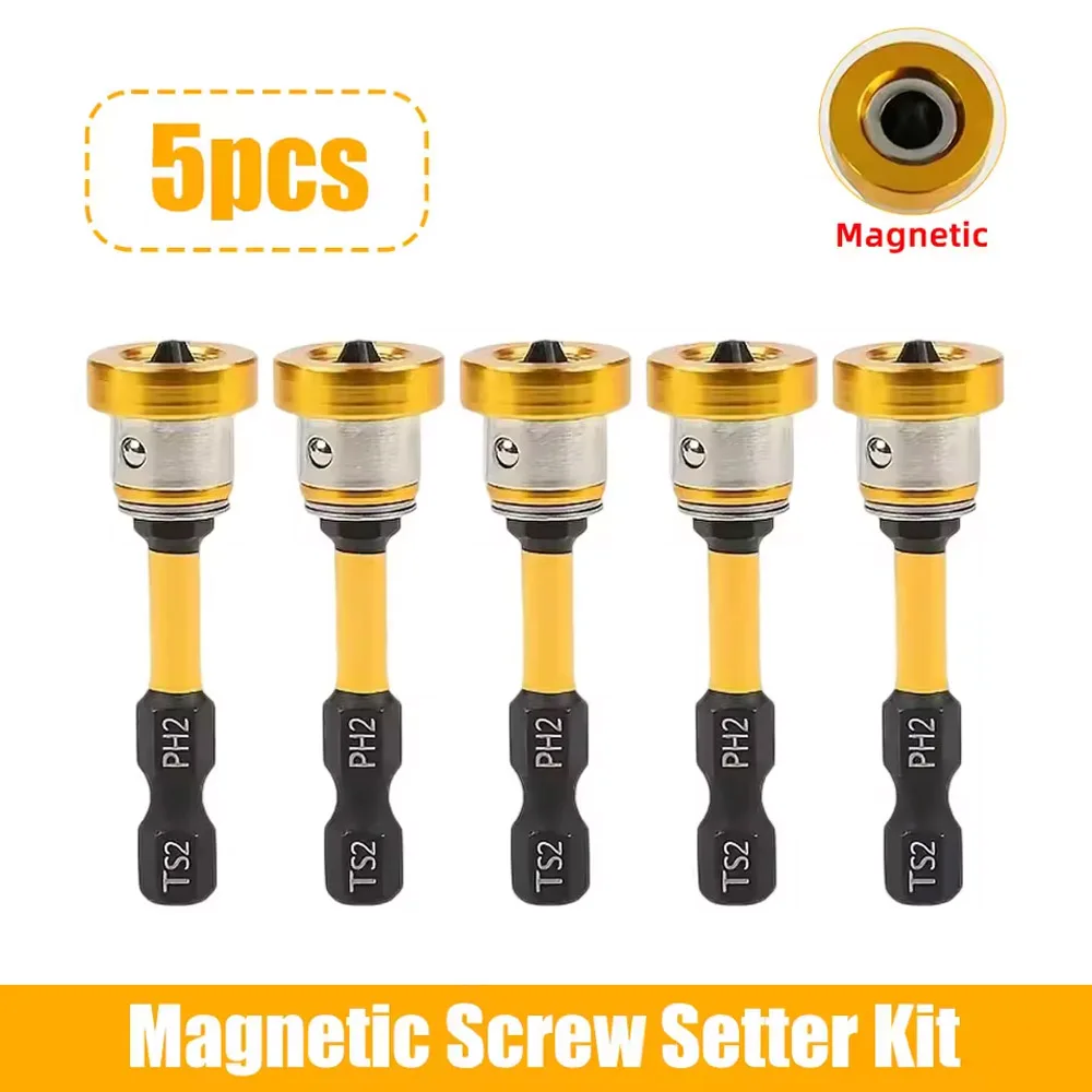 50mm 5pcs Magnetic Drywall Screw Bits Setter Kit with Positioning Drill Bit Holder Extension for Locating Screws Tools