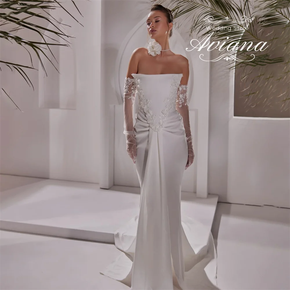 Customized Aviana Strapless Ruffles Appliques Mermaid Wedding Dress Sweep Train Floor Length Lace Sequin Flower Floor Length