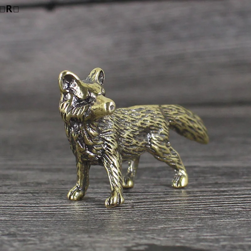 〔R〕Solid Brass Fox Figurines Miniatures Desk Ornaments Tea Pet Crafts Retro Small Animal Statue〔Winter2〕