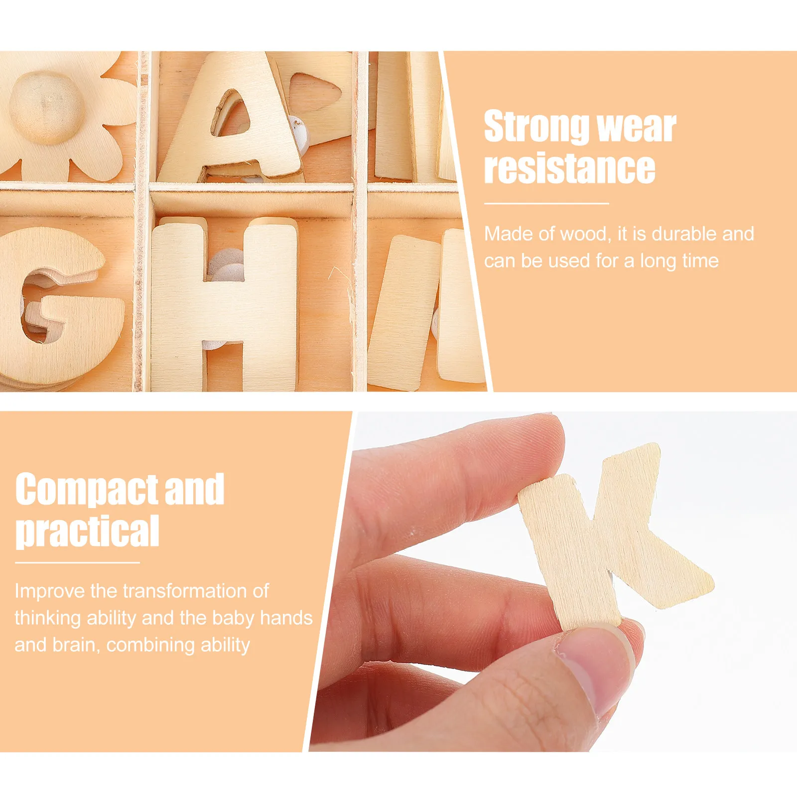 Unfinished Letter Cutout Blocks Wooden Alphabet Slices Kids Educational Plaything Improving Memory Thinking Ability Color