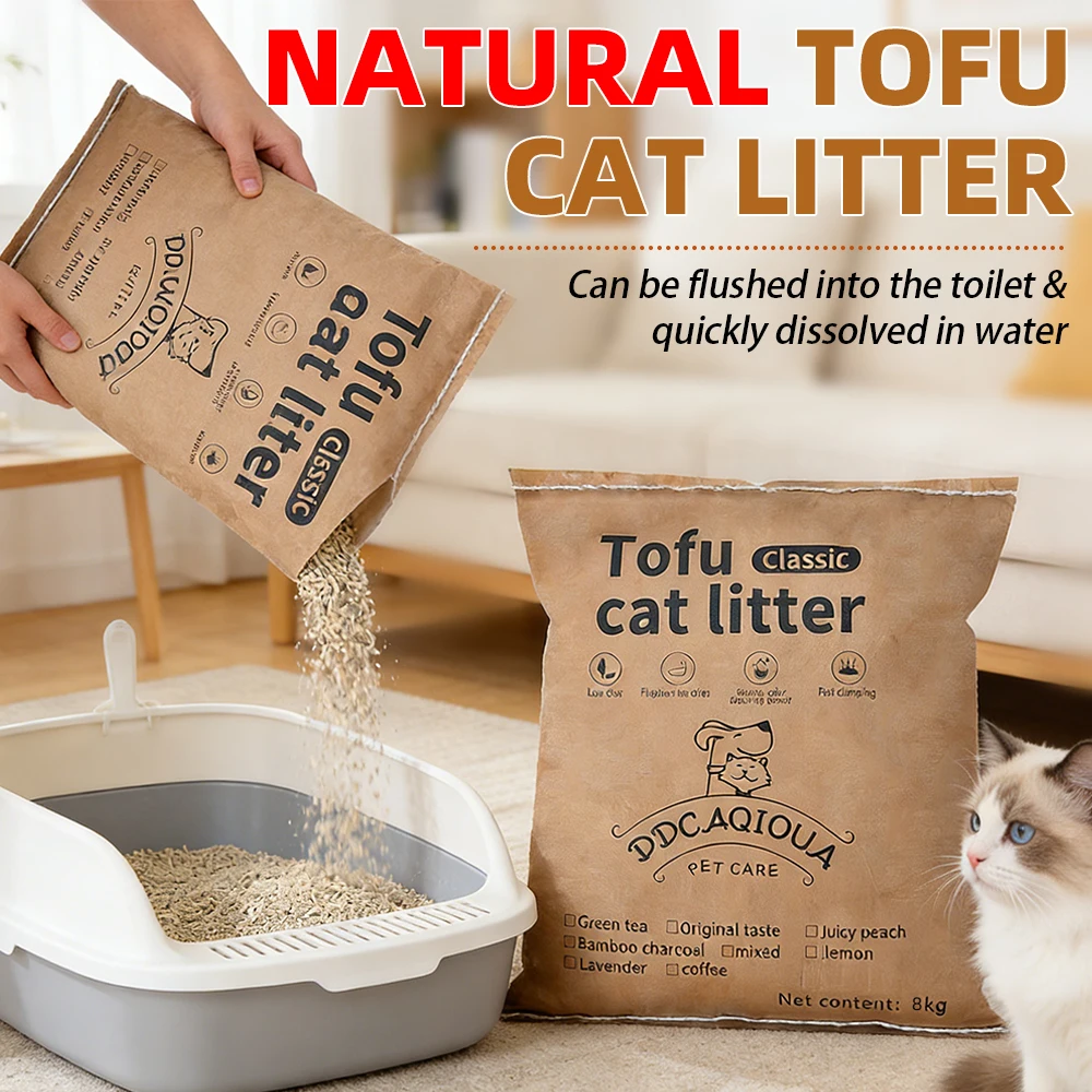 Arena para gatos de tofu sin polvo de 4 kg/8 kg, de alta absorción y rápida aglomeración, lavable, con bajo contenido de polvo y control de olores para gatos domésticos.