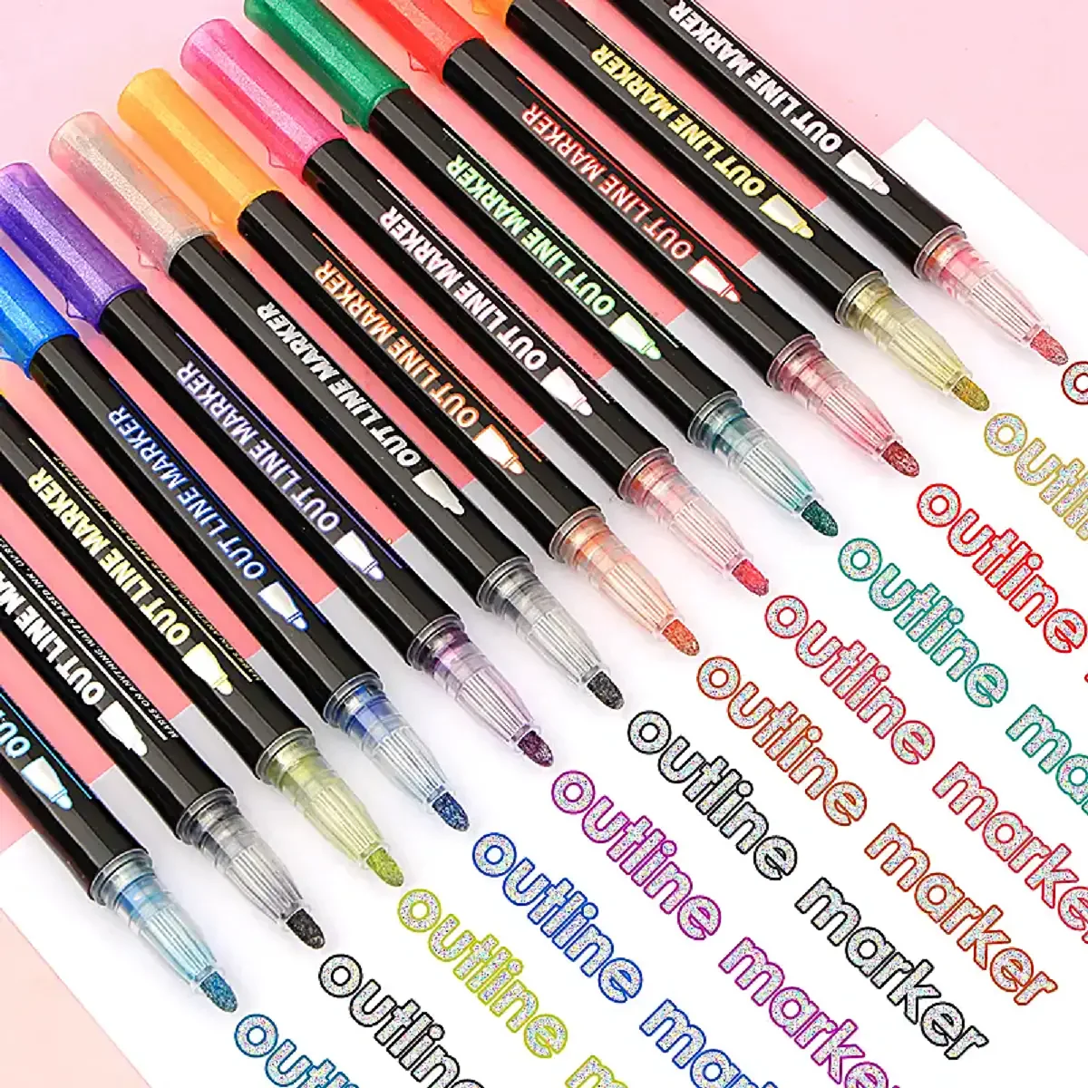 12 Colors double line outline Metallic Highlighter marker pens, Super Squiggles Double Line Pen, Magic Glitter Drawing Pens