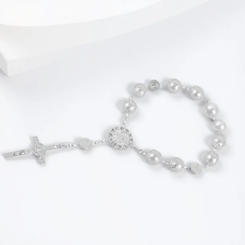 

Alloy Car Rosary Cross Pendant Rearview Mirror Accessories Easy Install Interior Decoration Car Rosary Cross Pendant