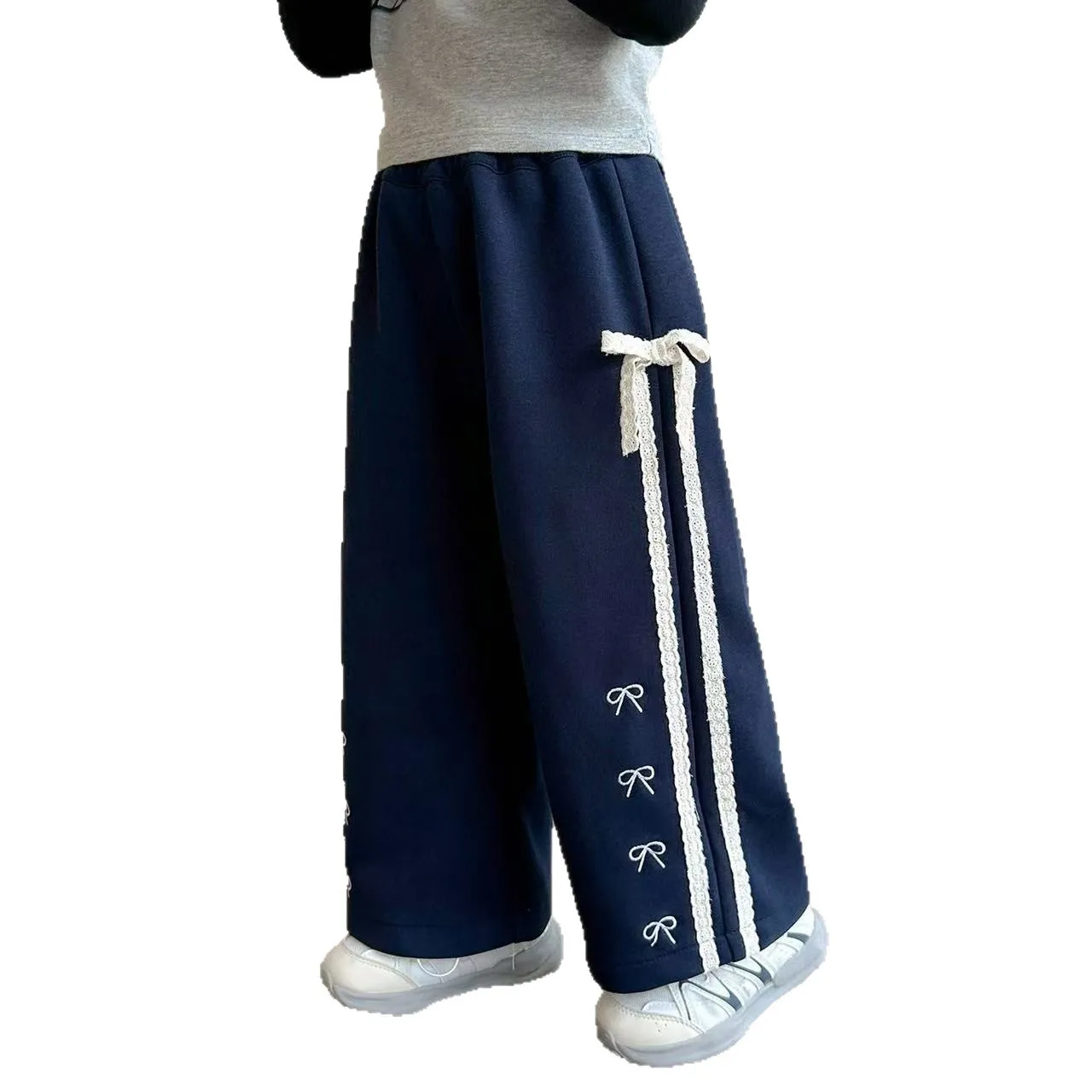 Baby Girls Bow Straight Pants Autumn Spring Kids Fashion Wide Leg Trousers 2026 New Children Casual Sweatpants 2-8 Years