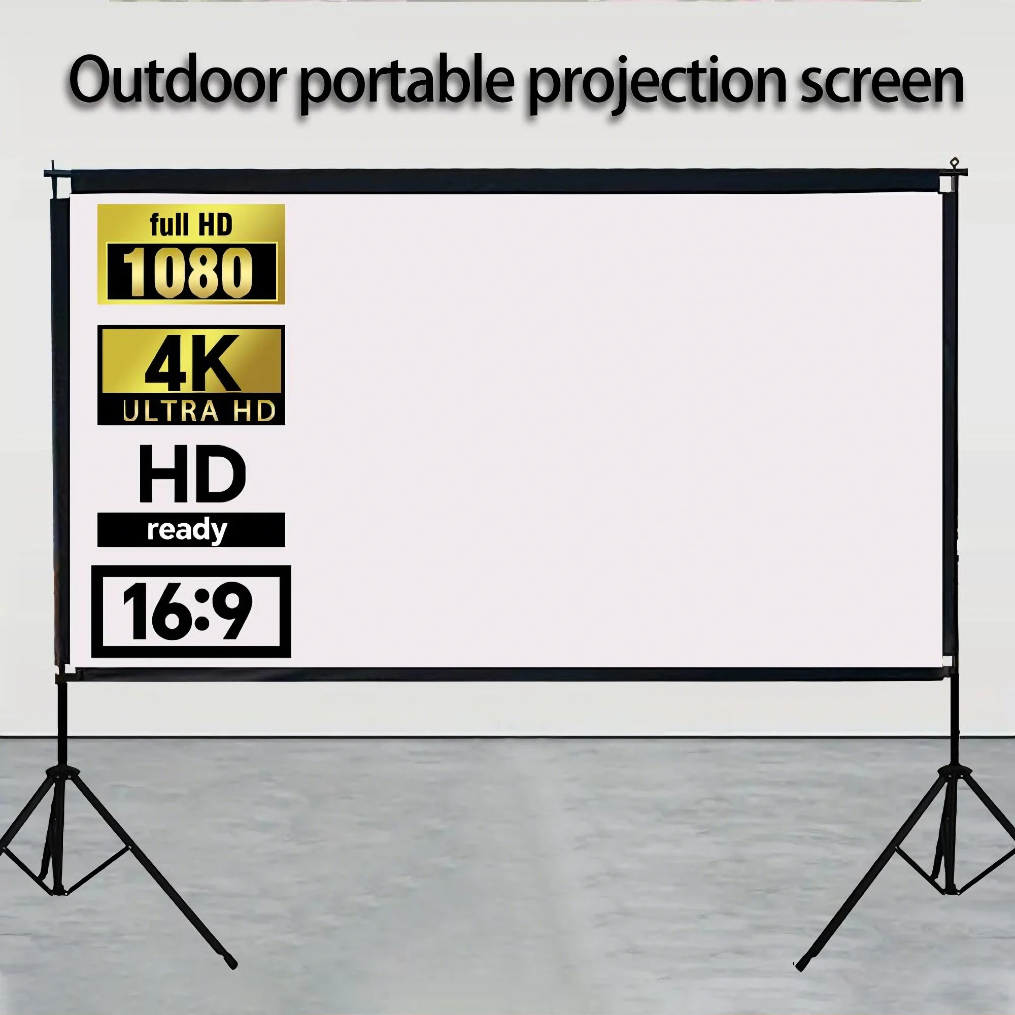 Projection screen with stand, 100 inches, 16:9 aspect ratio, foldable and wrinkle-resistant, washable, portable for indoor.