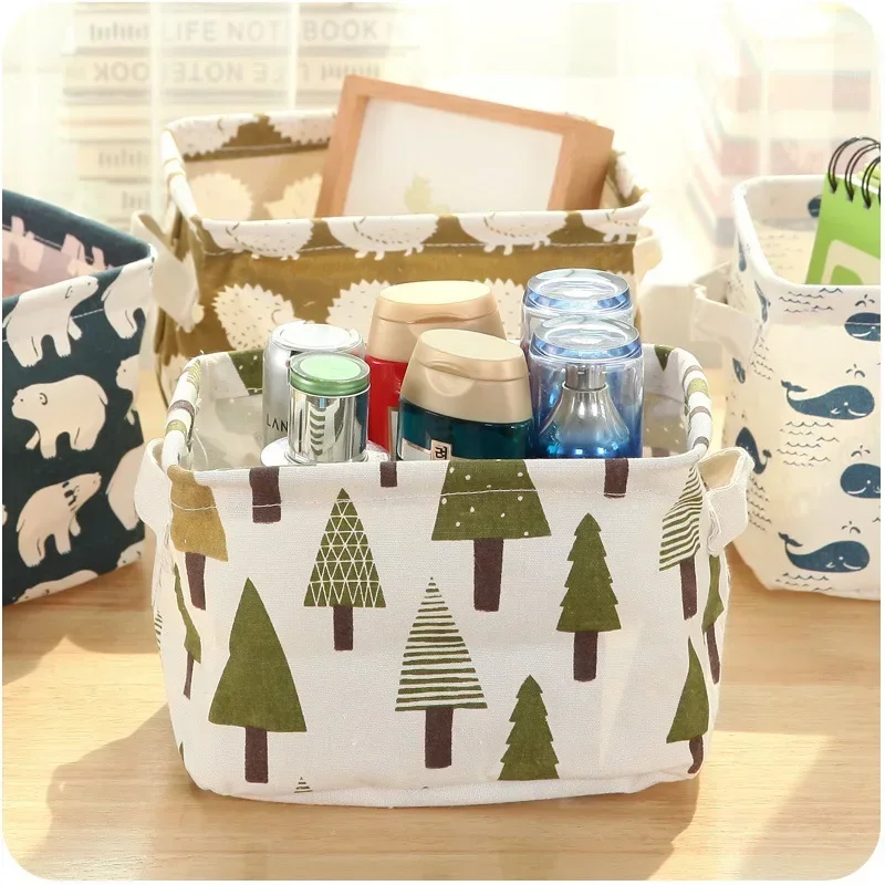 Beauty Case Cute Cotton Linen Baby Clothing Toys Storage Organizer Box Makeup Case Holder Office Desk Organizer for Cosmetics