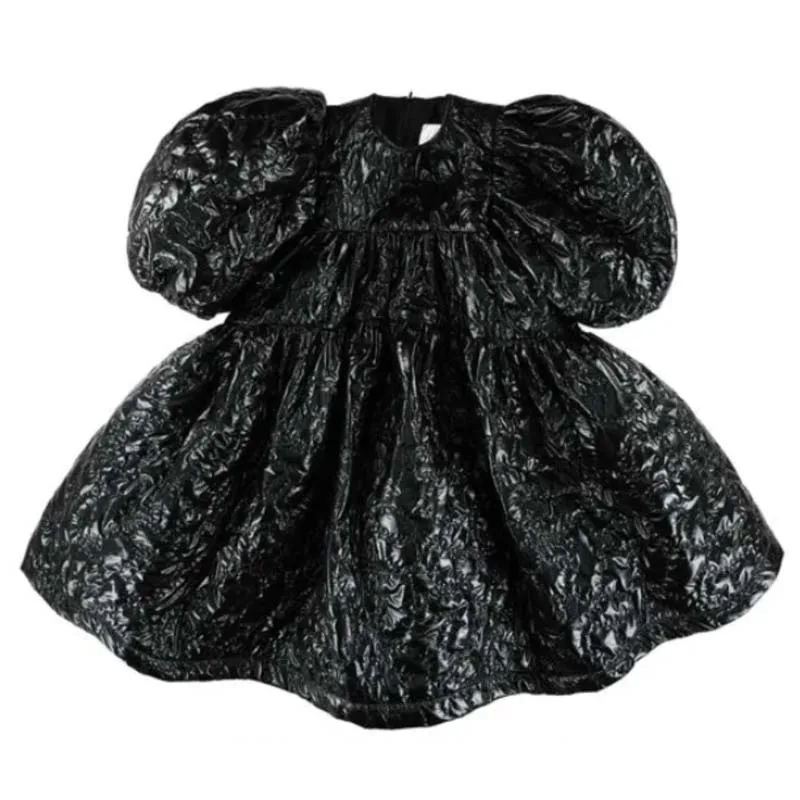 

Customized Girls Party Gown Black Tulle Balloon Sleeve Flower Girl Dress for Wedding Knee Length Kids Princess Birthday Dress