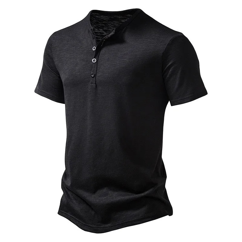 

2026 Spring New Men's Clothing Men's Bamboo Cotton Henry Neck POLO Shirt Fashion Short Sleeve T-Shirt