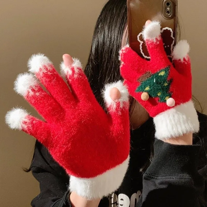 2025 New Festive Christmas Knitted Gloves Warm Thermal Winter Gloves Cozy Elastic Cuff Mittens for Women Men Winter Accessories