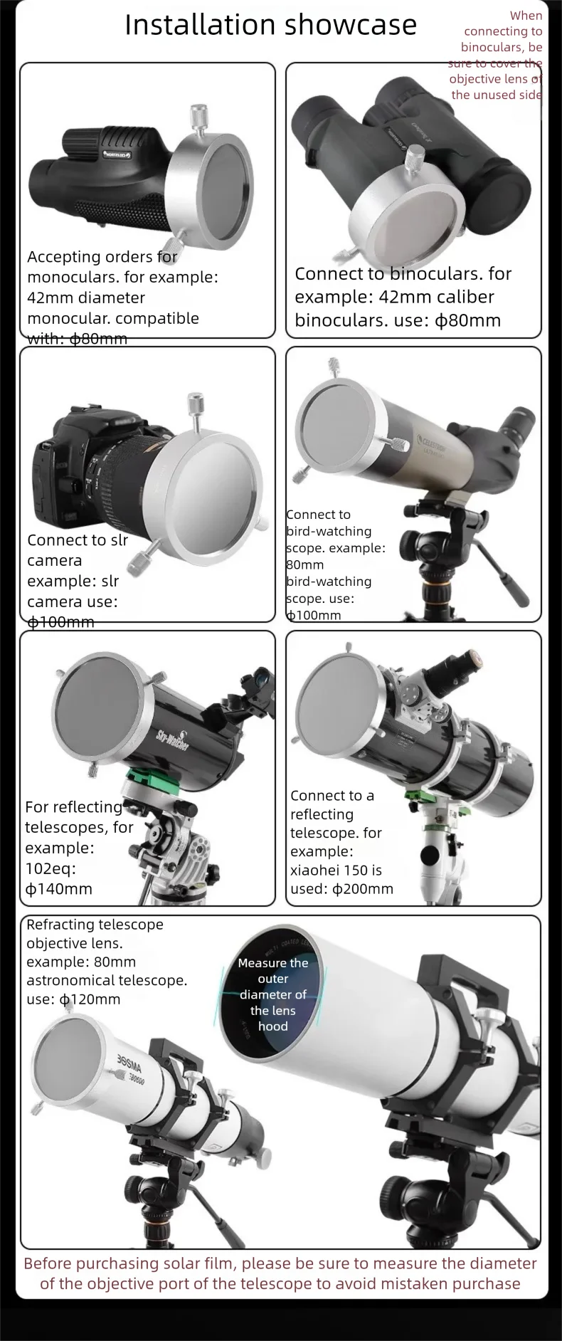 Angeleyes Sonnenfilter für Sonnenfinsternisse und Sonnenfleckenbeobachtung, kompatibel mit 80-250mm Teleskopen – Detail 4
