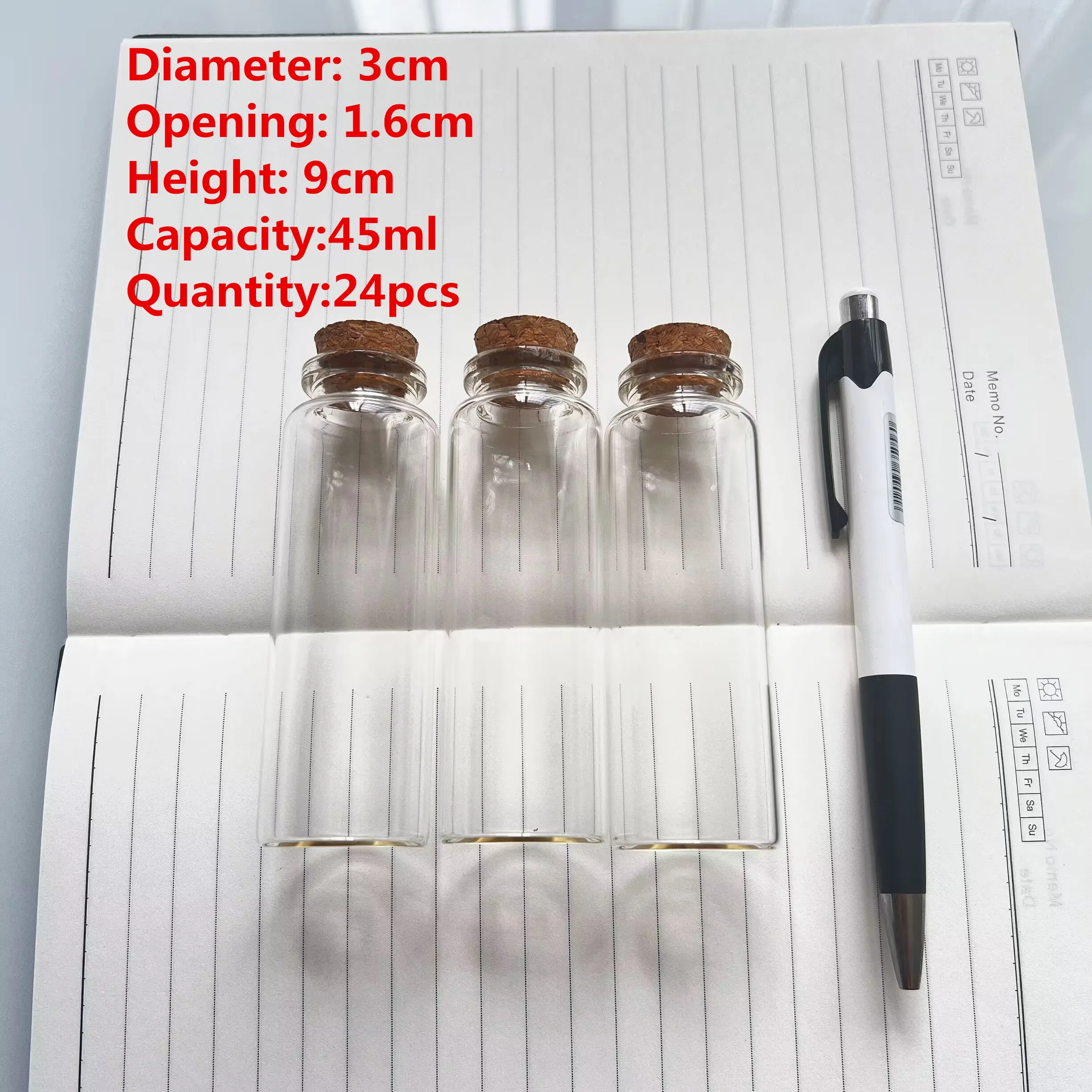 

Decorative Glass Bottle 24Pcs/lot 45ml Glass tube Crafts Glass Jars Mini Transparent Wishing Small Vial Bottles Decoration