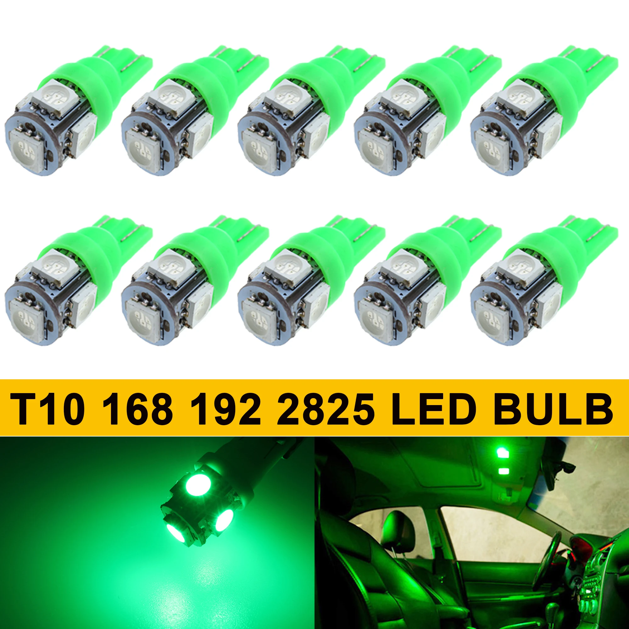 

Winetis 10X 194 LED Bulb Green 168 T10 2825 5SMD Replacement Bulbs for Interior Dome Map Door Courtesy License Plate Lights