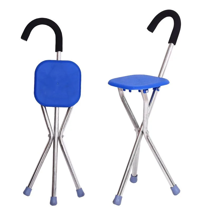 Aluminum Alloy Folding Cane Outdoors Slip Walking Stick Chair Multi-Functional Elderly Stable and Safe Crutch Stool